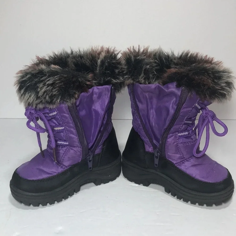 Snow Tec Toddlers Quilted Snow Boots Purple with Faux Fur Trim (5-Toddler)